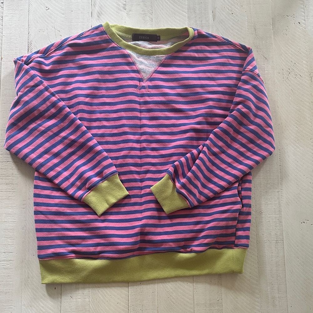 Women's Striped Crewneck Sweater in Pink and Blue